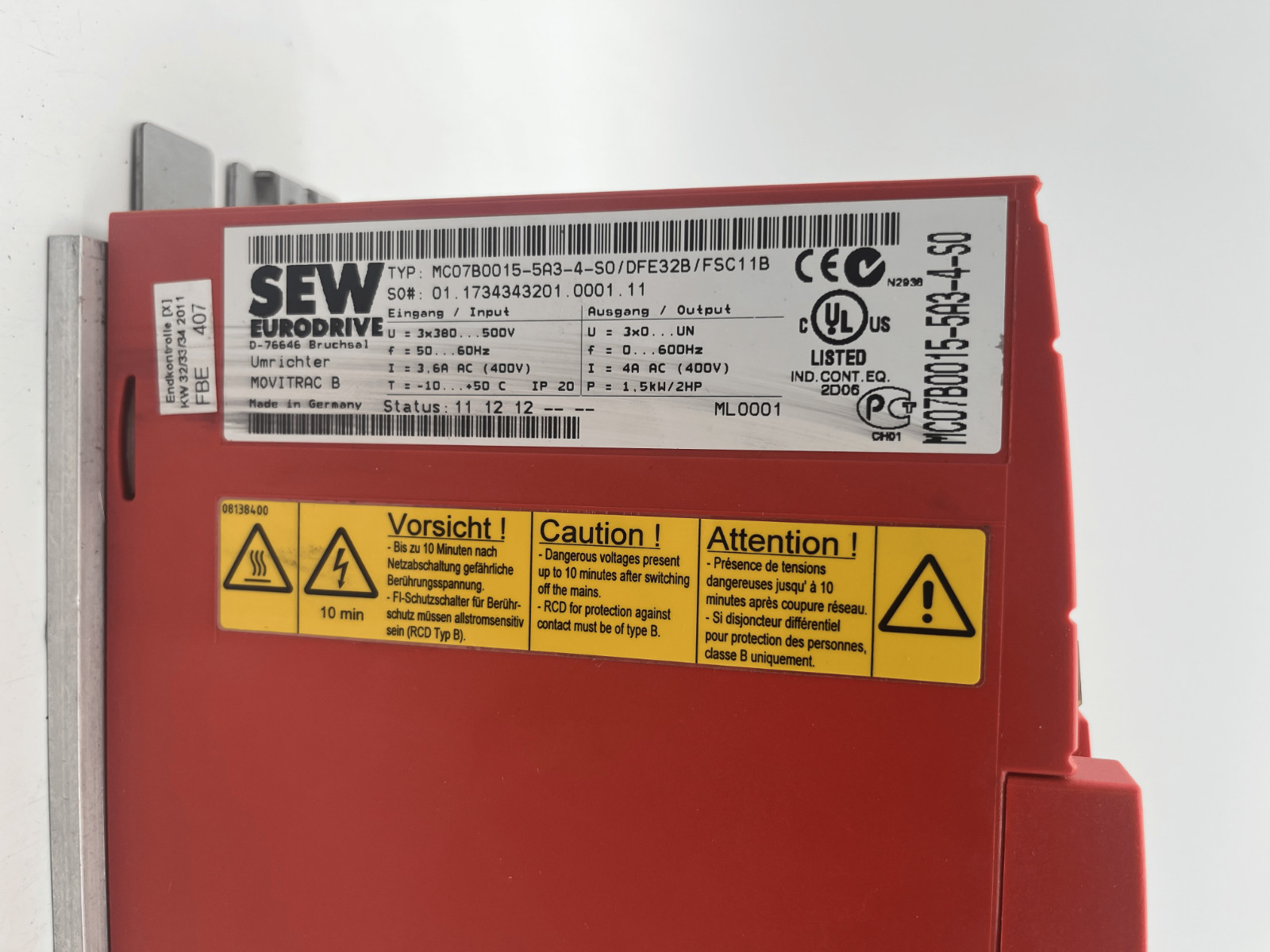 SEW-Eurodrive Movitrac B Umrichter MC07B0015-5A3-4-S0 inkl. DFE32B + FSC11B, SEW, Bild 4 von 5