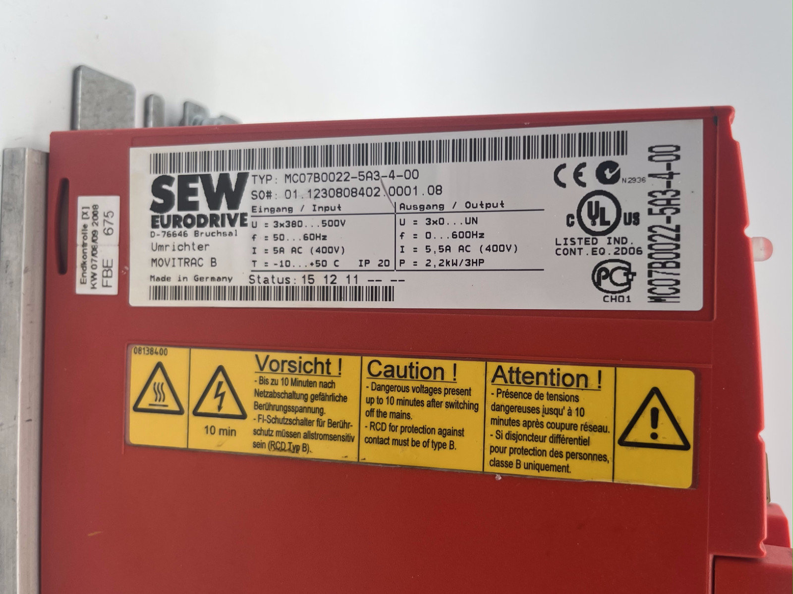 Sew Eurodrive Movitrac B Umrichter | MC07B0022-5A3-4-00 2,2kW, SEW, Bild 3 von 6