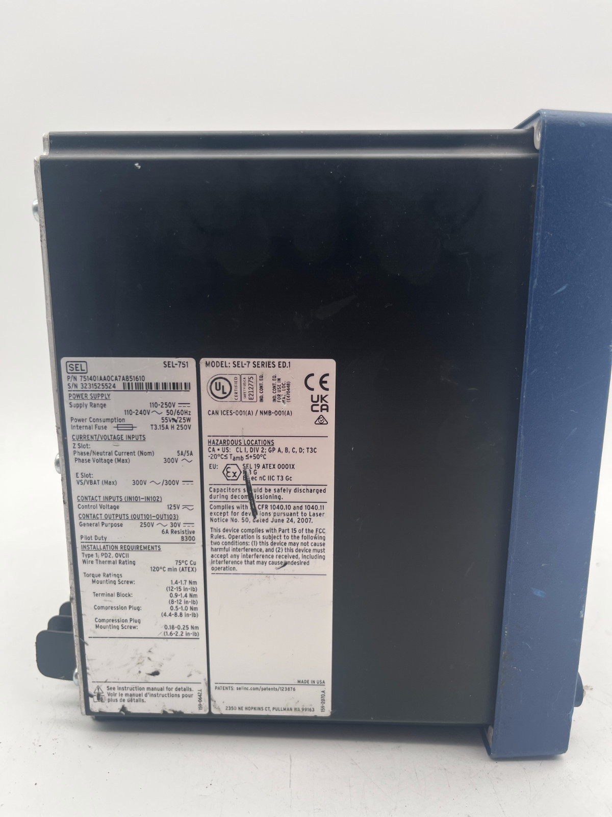 SEL protection relay Feeder Protection Relay Typ: SEL-751 | SEL-7 Series ED.1, SEL, photo 6 of 7