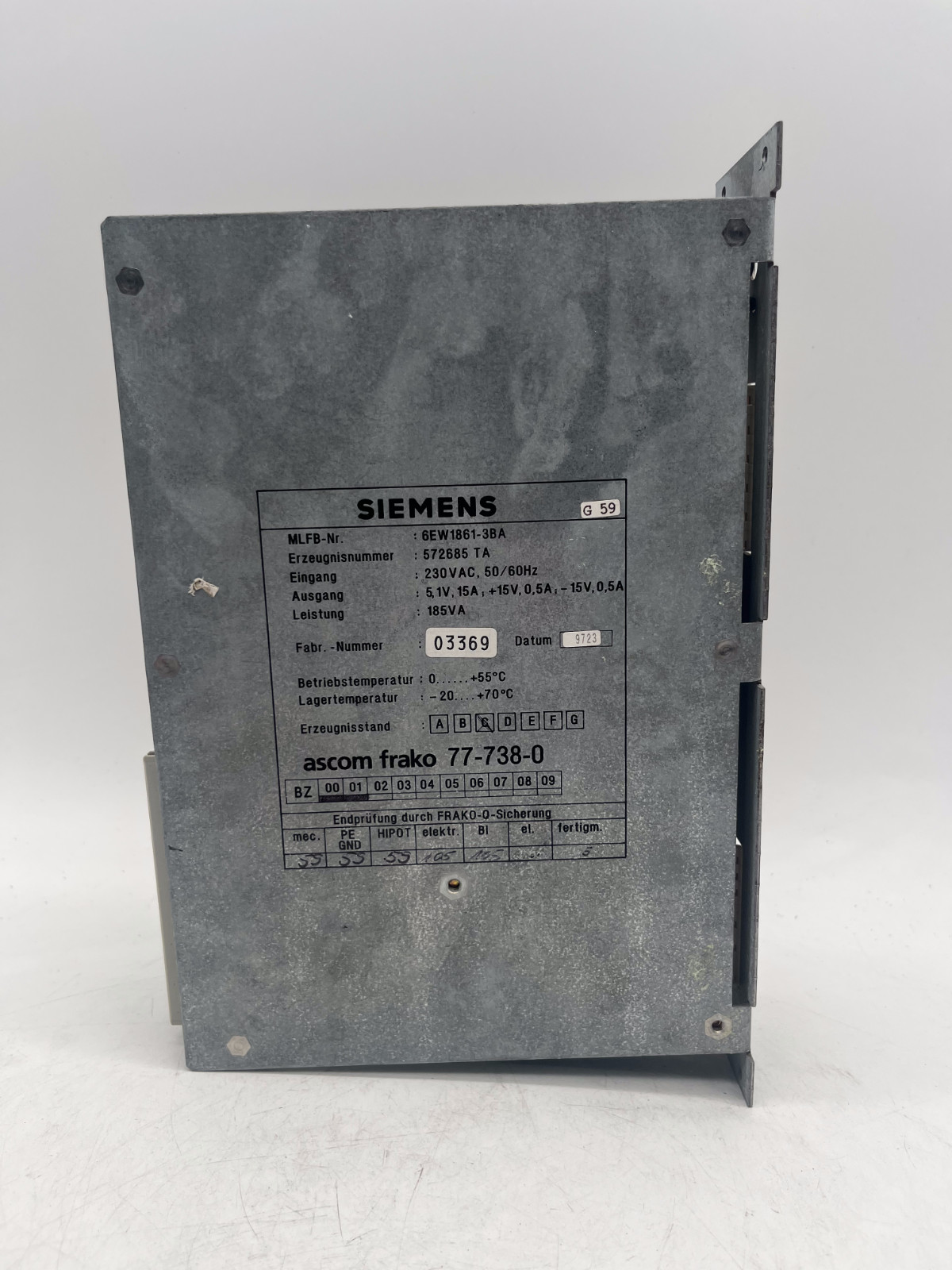 SIEMENS 6EW1861-3BA SINUMERIK Stromversorgung 230VAC 185VA 572685 TA, Siemens, Bild 2 von 6