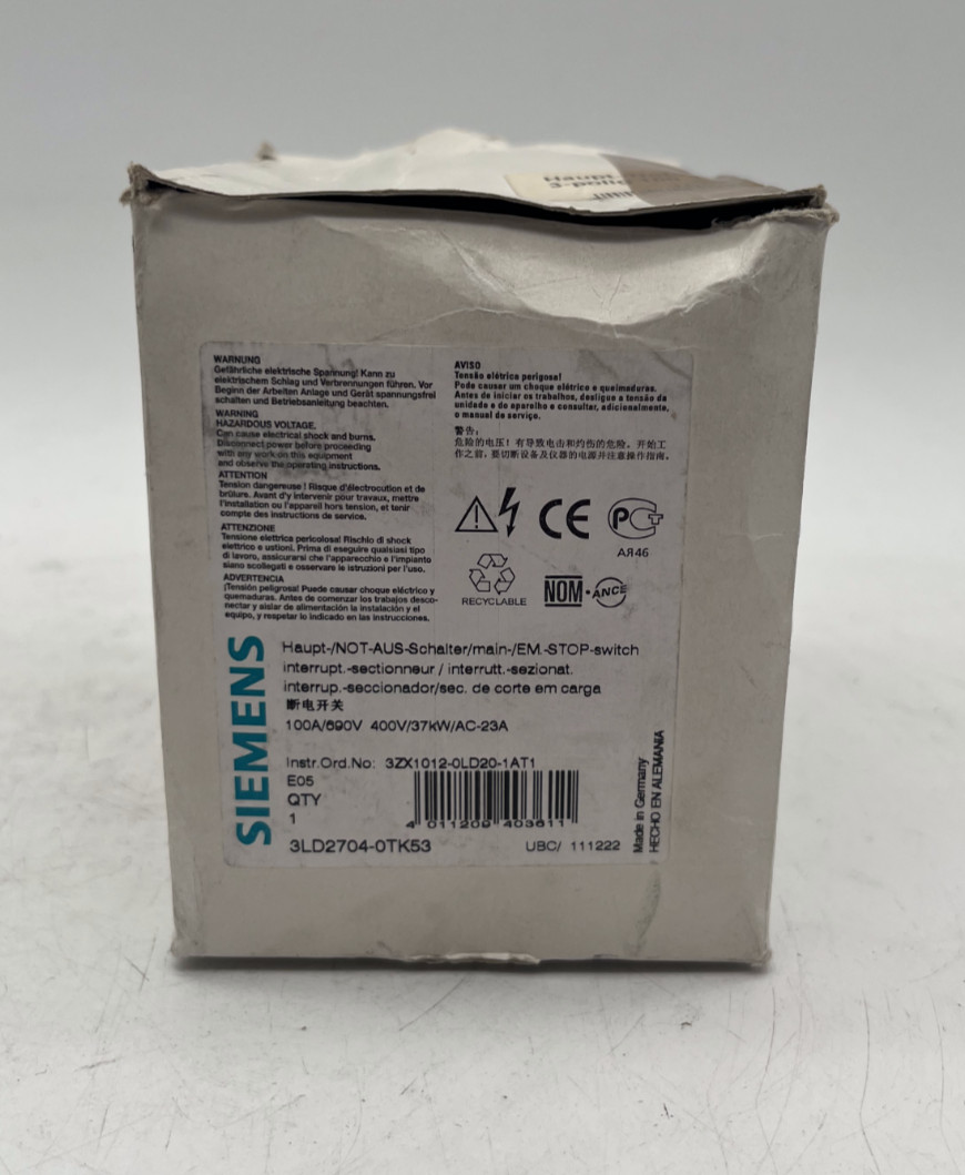 Siemens 3LD2704-0TK53 Haupt-/Not-Aus-Schalter 100A